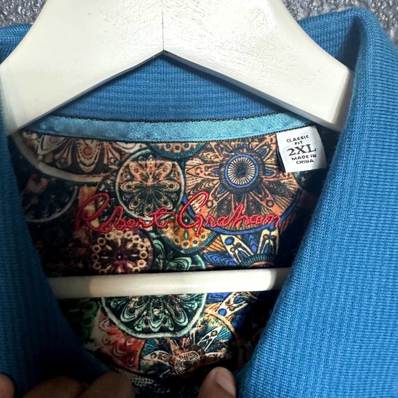 Robert Graham Men's Blue/Multi Classic Fit Short Sleeve Golf Polo Shirt Size 2XL - Picture 5 of 9